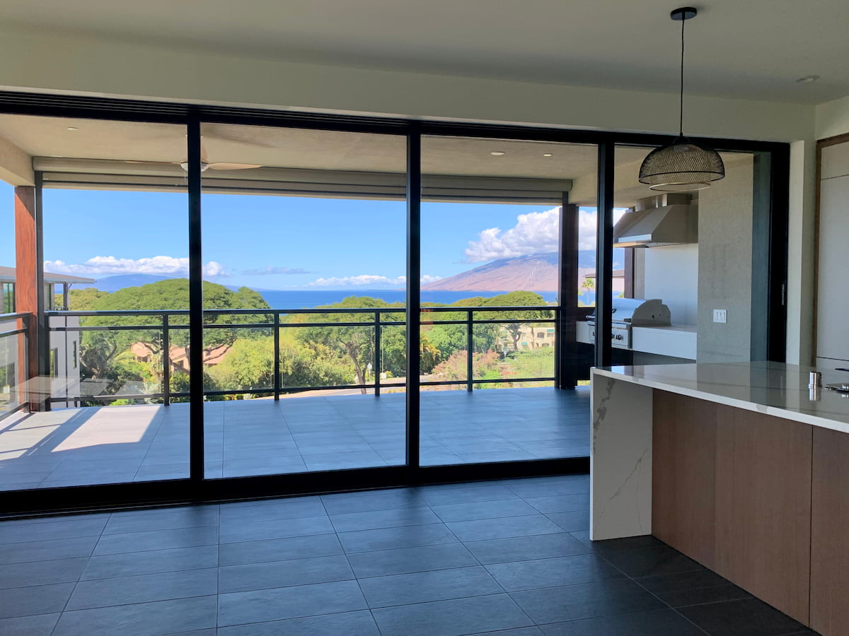 The View from the interior of a second-floor unit along the second row from La'i Loa Wailea Hills.