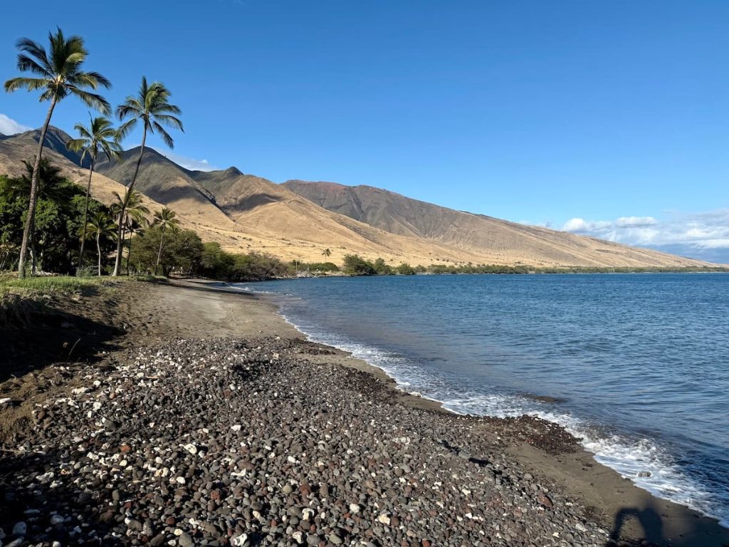During the drier summer months, vegetation in the West Maui Mountains turns brown on the leeward side of Maui