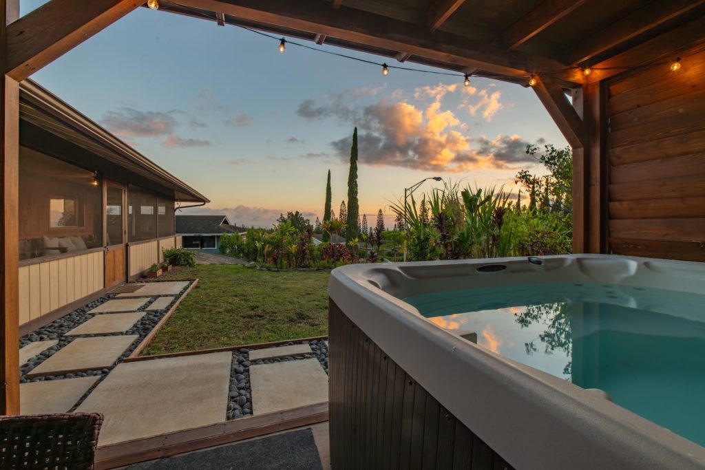An Upcountry Sunset Soak at our listing at 191 Alohilani Street in Pukalani. 