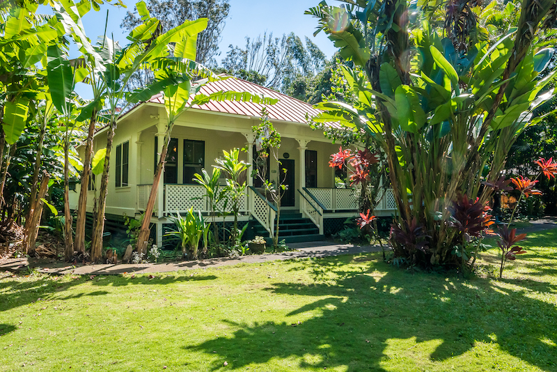 The exterior of 555 Haiku Road, a historic Plantation Home built in the 1870s. 