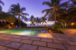 The pool area of a luxury oceanfront home in the Kuau area of Maui's North Shore. 